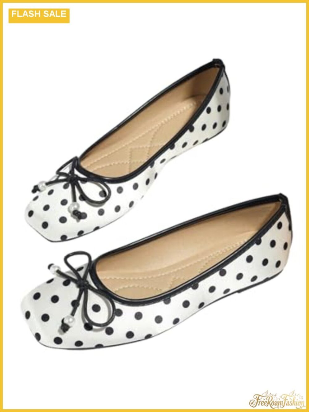 Faux Leather Square Toe Polka Dot Ballet Flats Lace Mesh Floral